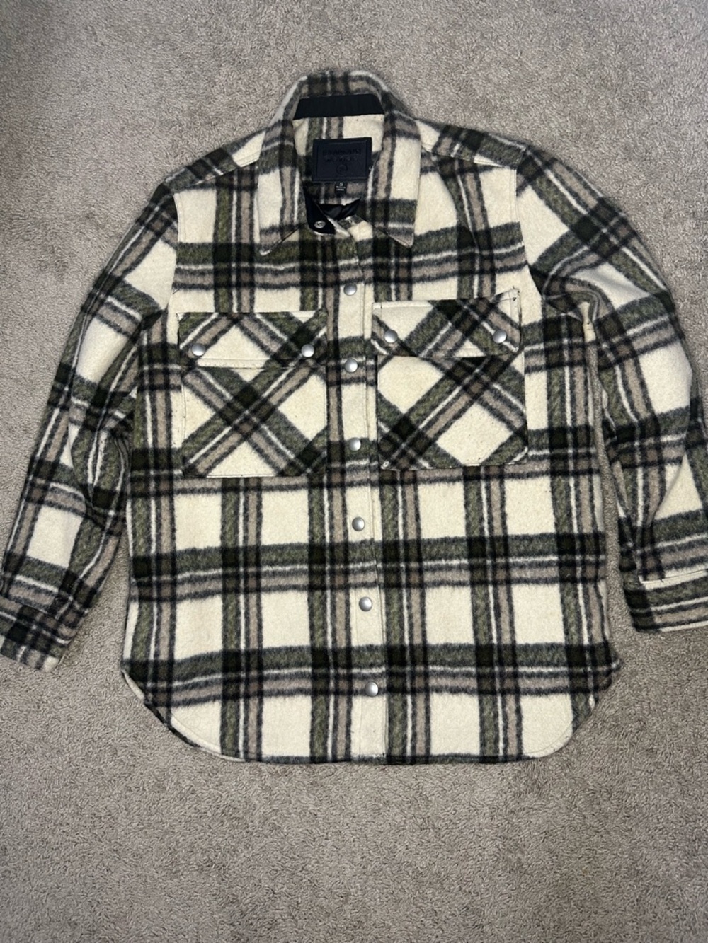Blank NYC Cream, Olive & Black Plaid Wool-Blend Shacket